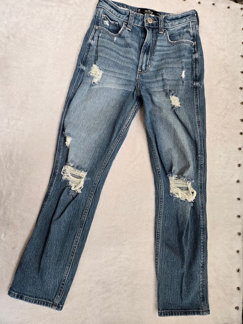 Hollister Ultra High Rise Mom Jeans Womens 00R Vintage Stretch Distressed